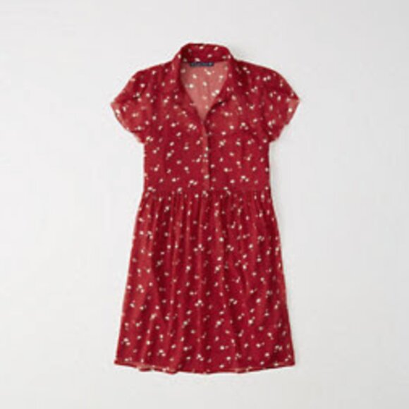 NWT $58 A&F Chiffon Shirt Dress in RED FLORAL - XS! - Picture 1 of 8